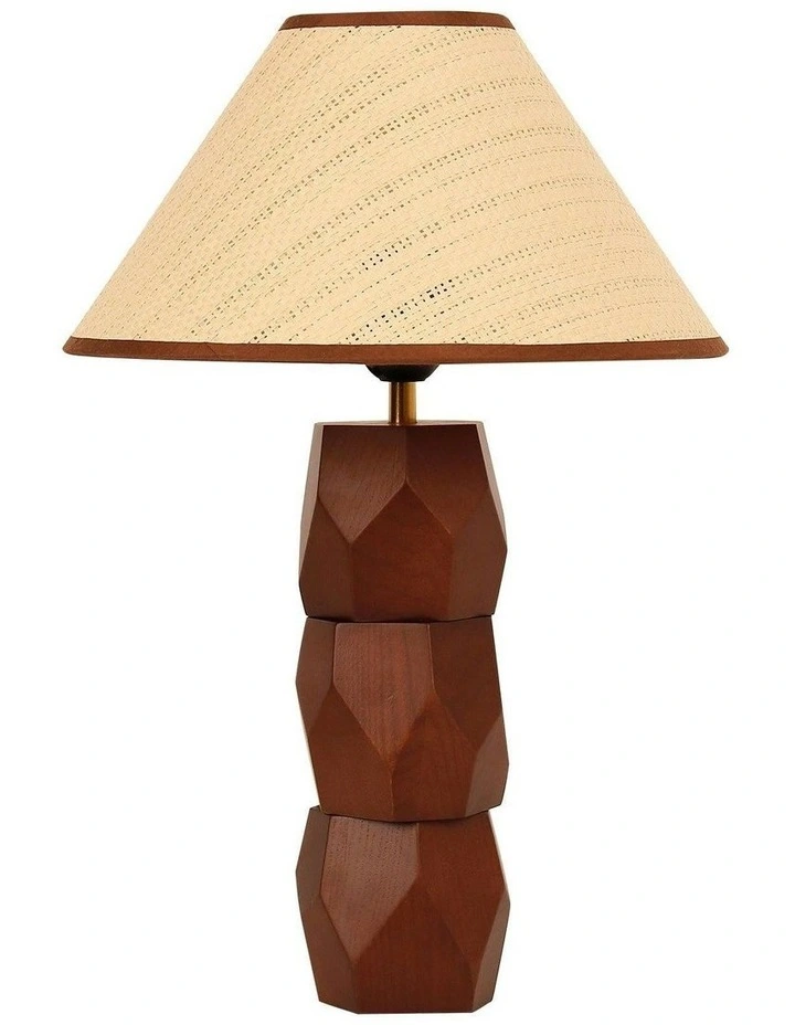 Helena Hand-Faceted Wooden Base Table Lamp in Woven Shade image 1