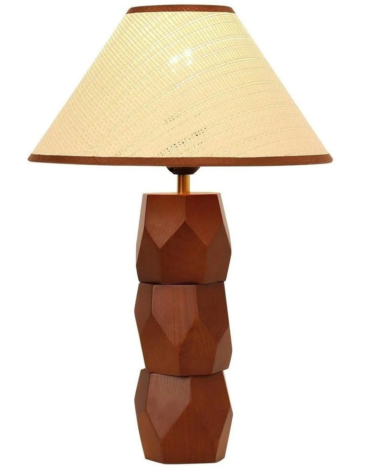 Helena Hand-Faceted Wooden Base Table Lamp in Woven Shade image 2