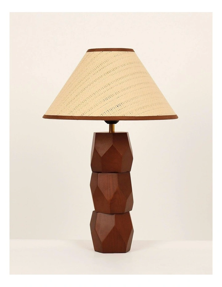 Helena Hand-Faceted Wooden Base Table Lamp in Woven Shade image 3