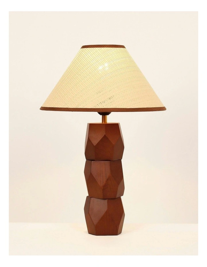 Helena Hand-Faceted Wooden Base Table Lamp in Woven Shade image 4