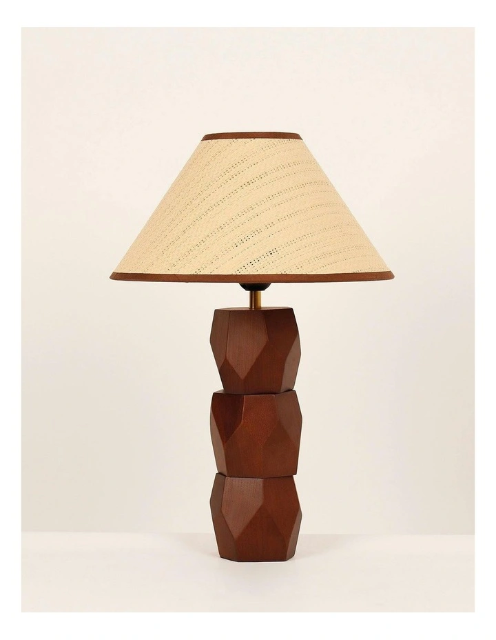 Helena Hand-Faceted Wooden Base Table Lamp in Woven Shade image 7