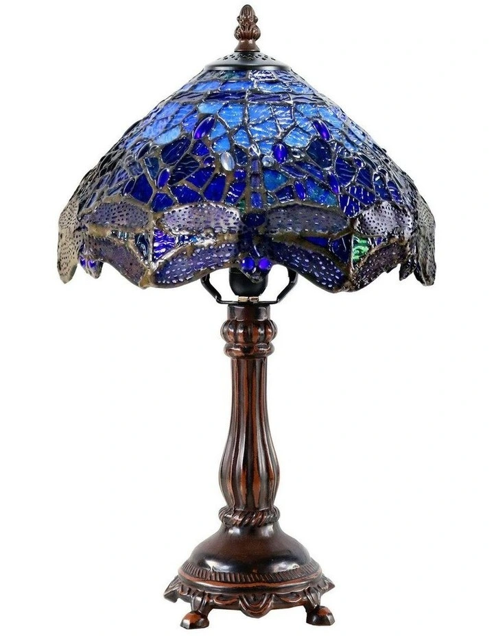 Rose and Dragonfly Tiffany Table Lamp in Blue image 7