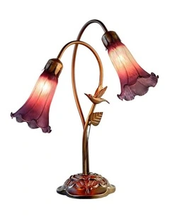 Twin Hummingbird Lily Table Lamp in Purple