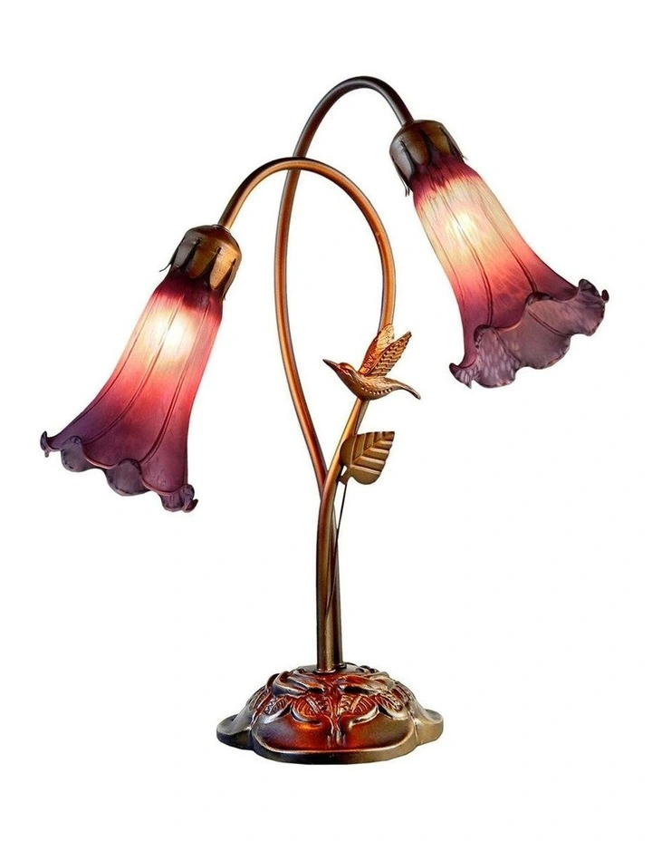 Twin Hummingbird Lily Table Lamp in Purple image 1