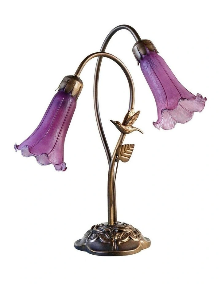 Twin Hummingbird Lily Table Lamp in Purple image 2