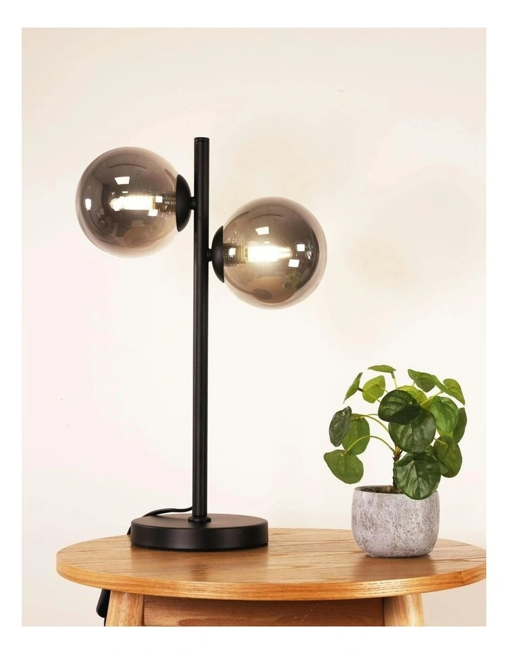 Valcross 2Light Decorative Table Lamp with Smoke Glass Spheres in Black image 2