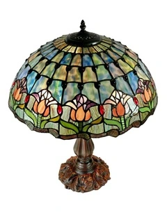Mauve Tulip Tiffany Table Lamp in Multi