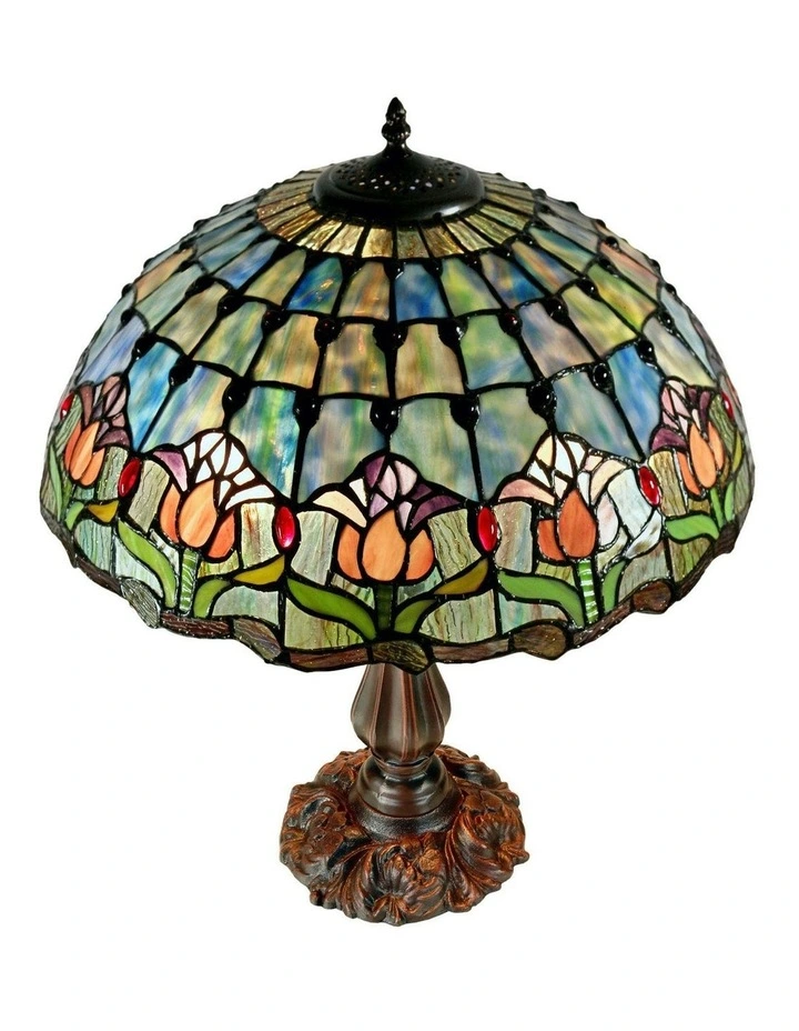 Mauve Tulip Tiffany Table Lamp in Multi image 1