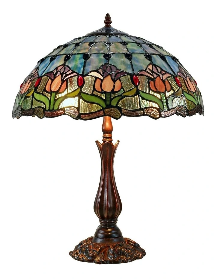 Mauve Tulip Tiffany Table Lamp in Multi image 2