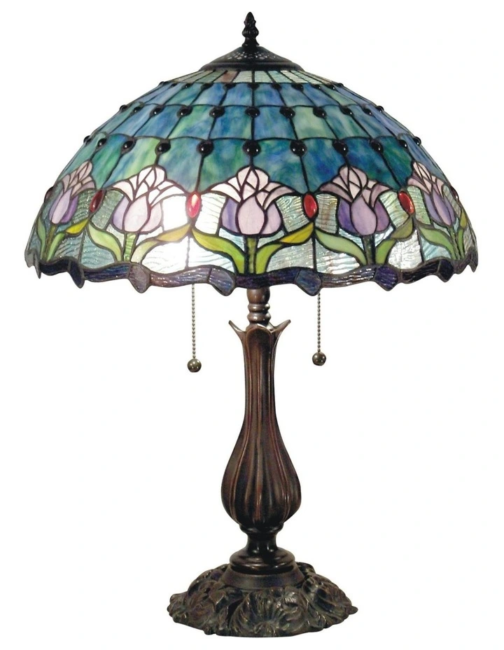 Mauve Tulip Tiffany Table Lamp in Multi image 3
