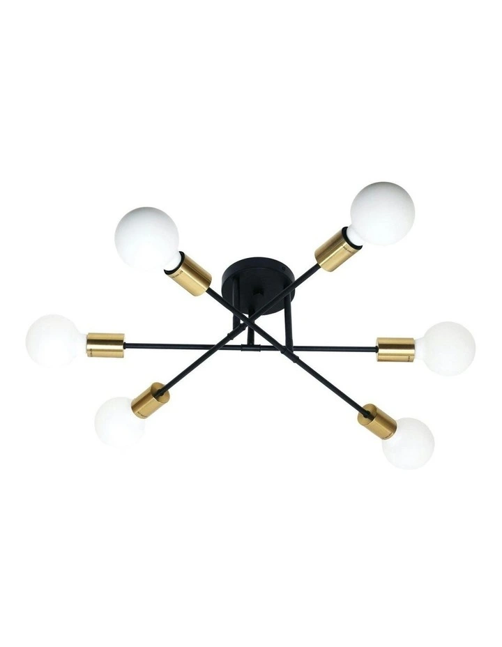Muna 6 Light Satin Brass Ceiling Light Black image 1
