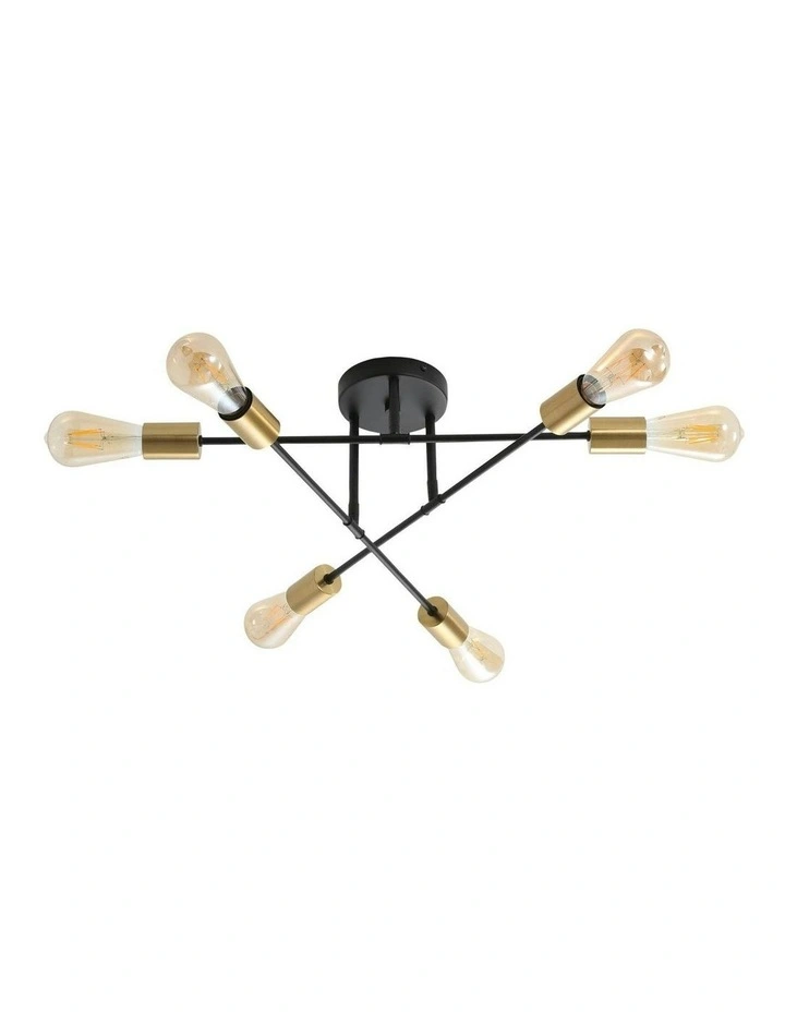 Muna 6 Light Satin Brass Ceiling Light Black image 2