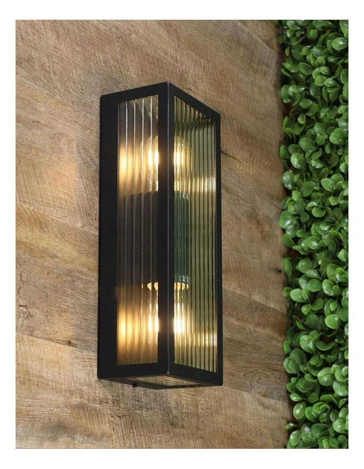 Chicago Twin Clear Ribbed Glass Decorative Outdoor Wall Light image 2