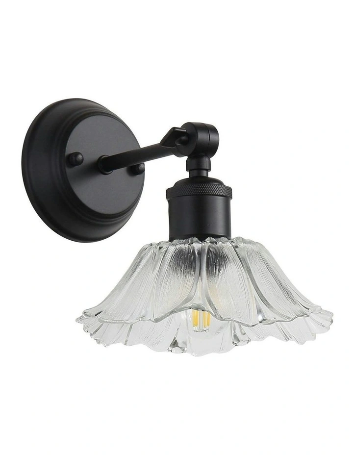 Fleur Vintage Cut Glass Wall Light in Clear/Black image 2
