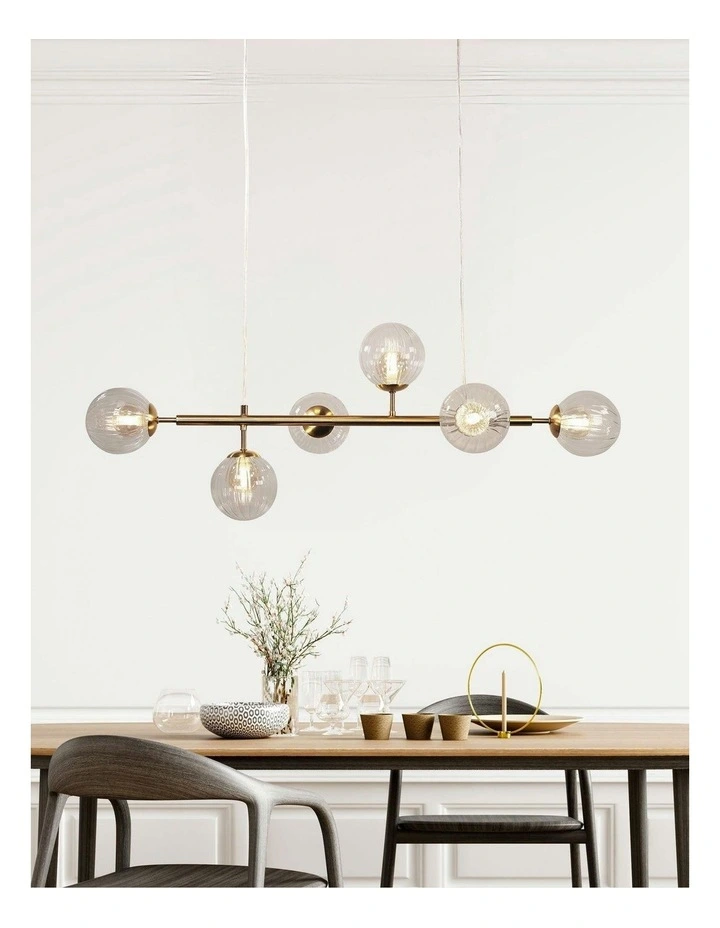 Volli 6 Light Optic Glass Pendant Light Satin Brass image 5