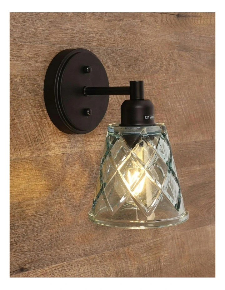 Dram Vintage Cut Glass Wall Light in Blue image 3