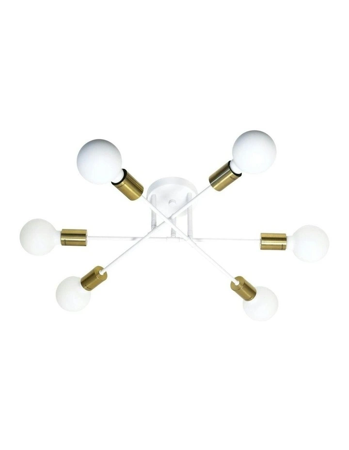 Muna 6 Satin Brass Ceiling Light in White image 2