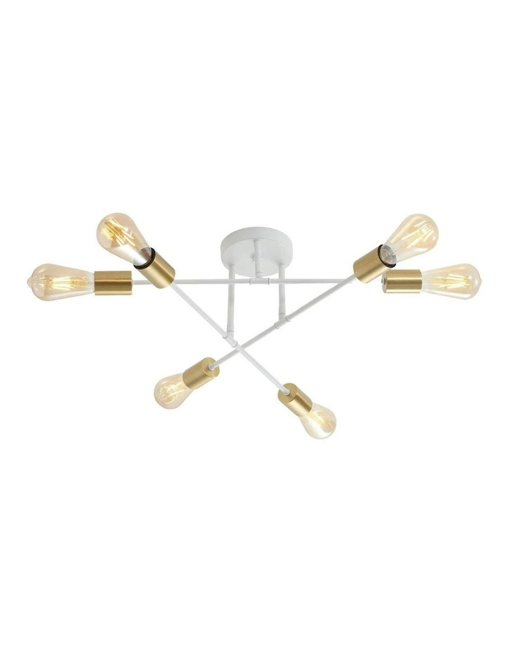 Muna 6 Satin Brass Ceiling Light in White image 4