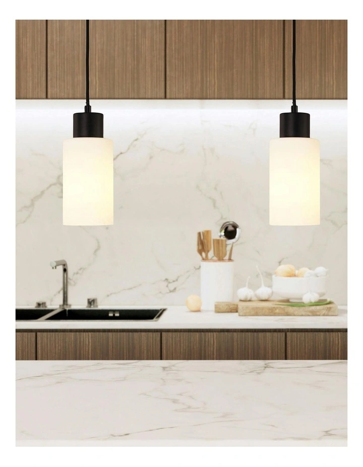 Lisa Cylindrical Opal Glass Pendant Light in Black image 4