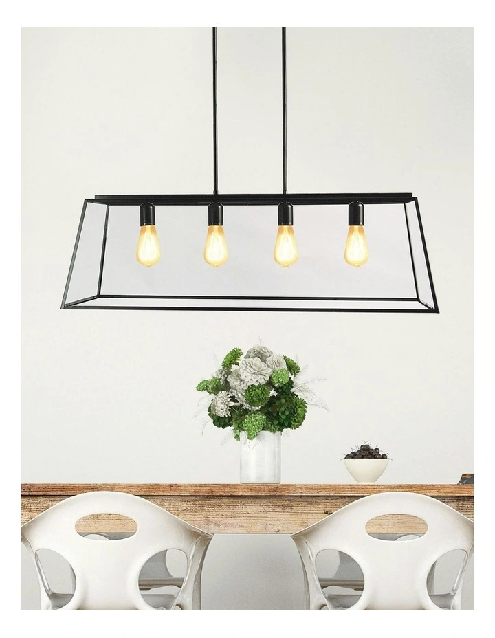 Eaton 4 Retro Pendant Light 100cm in Black image 2