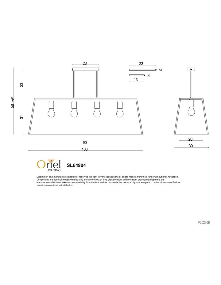 Eaton 4 Retro Pendant Light 100cm in Black image 3