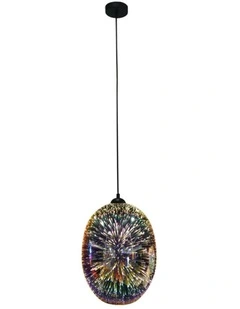 Moravian Glass Oval Pendant Light in Silver