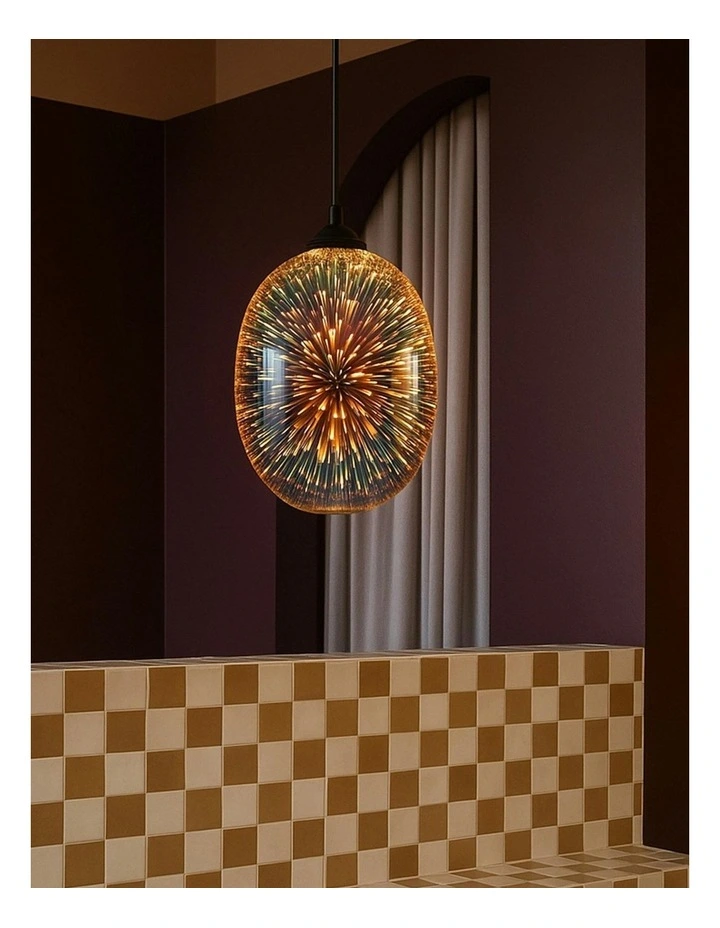 Moravian Glass Oval Pendant Light in Silver image 2