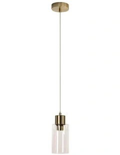 Lisa Cylindrical Pendant Light Satin Brass in Clear