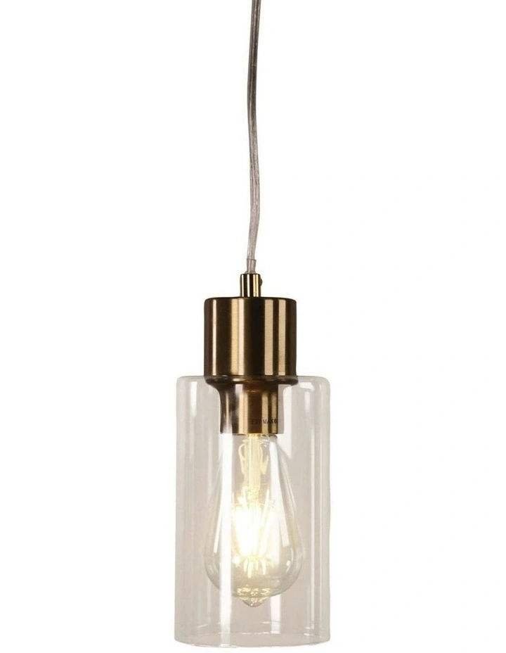 Lisa Cylindrical Pendant Light Satin Brass in Clear image 3