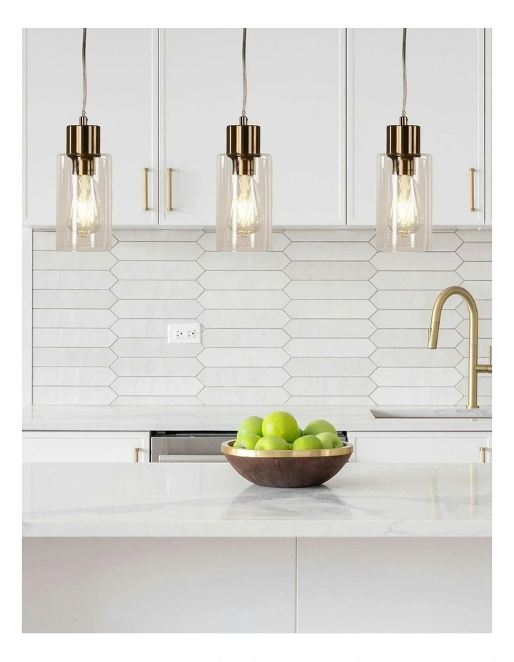 Lisa Cylindrical Pendant Light Satin Brass in Clear image 4