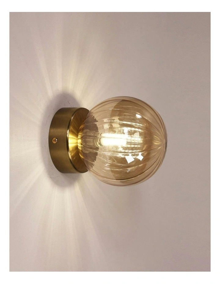 Juni G9 Ribbed Optic Glass Wall Light IP44 in Orange image 2