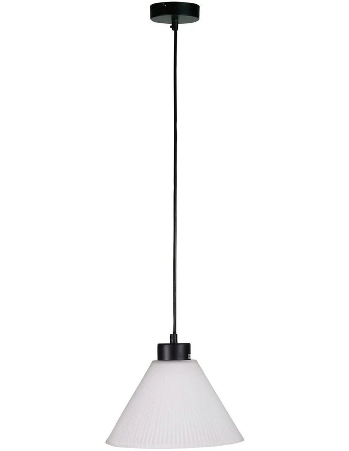 Pleated Glass Single Pendant Light Frost 25cm in White image 2
