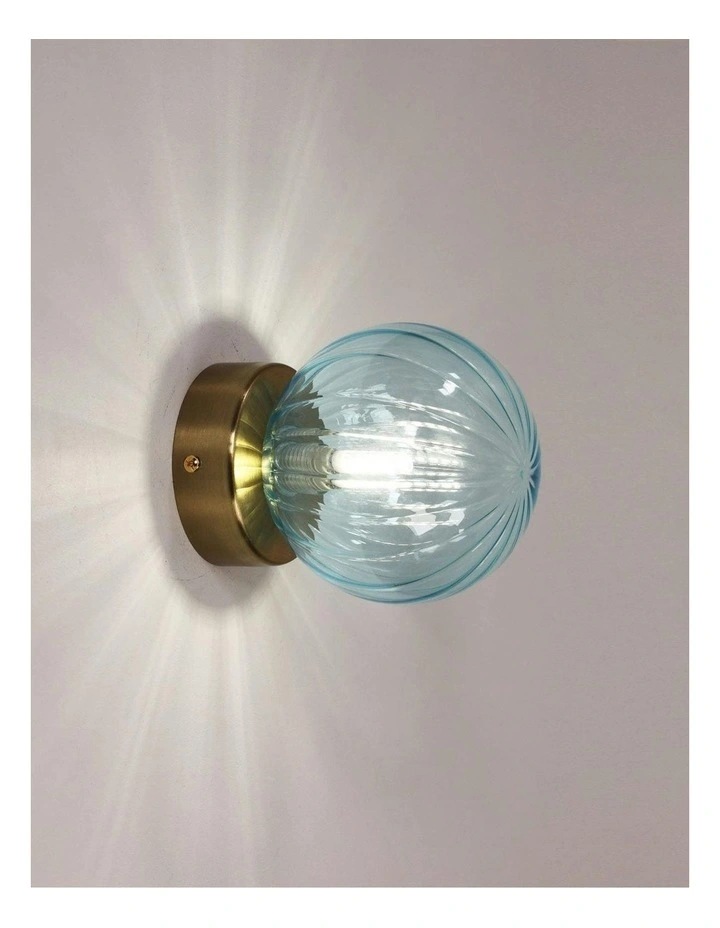 Juni G9 Ribbed Optic Glass Wall Light IP44 in Blue image 2