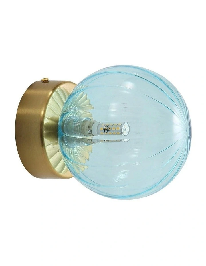 Juni G9 Ribbed Optic Glass Wall Light IP44 in Blue image 3