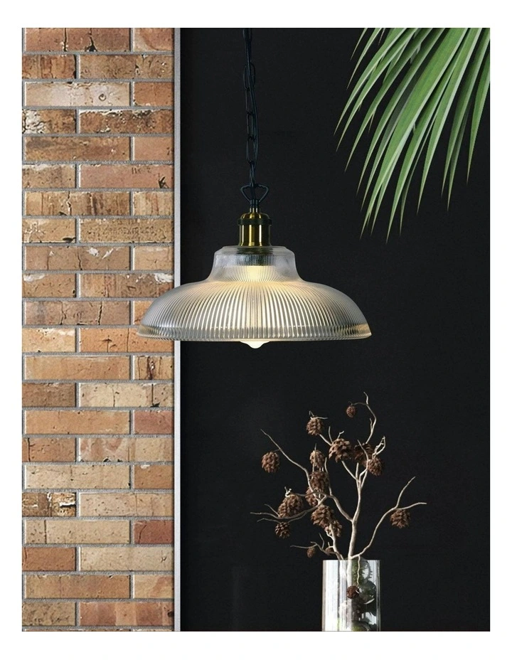 Otter Traditional Ribbed Glass Pendant Light in Clear image 3