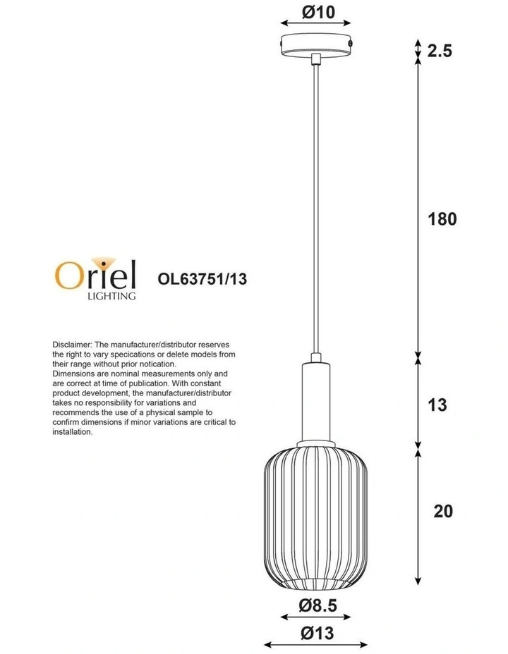 Luxe Ribbed Glass Pendant Light 13cm in Rust image 4