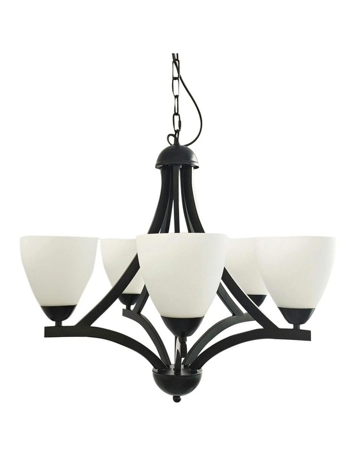 Roxby Traditional Metal Pendant Light 5x in Black image 1