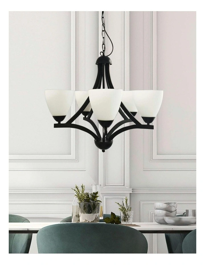 Roxby Traditional Metal Pendant Light 5x in Black image 2