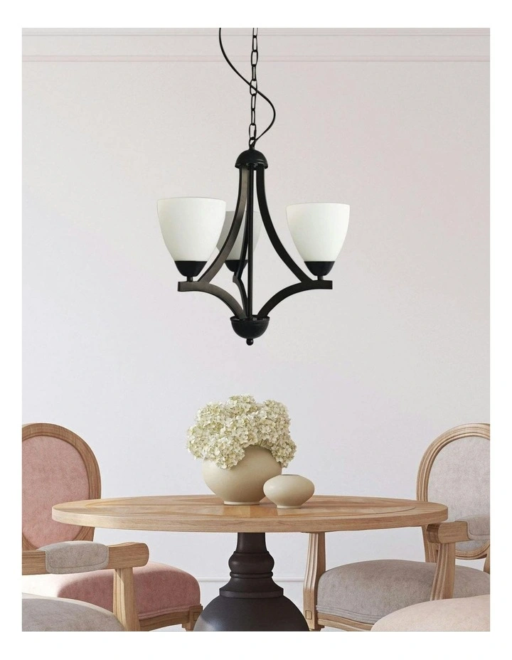 Roxby Traditional Metal Pendant Light 3x in Black image 2