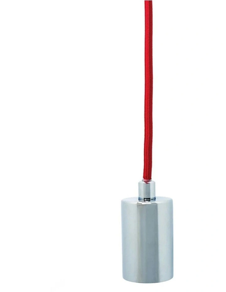 Chrome Ceiling Pendant Lamp Light With Fabric Cable in Red image 1
