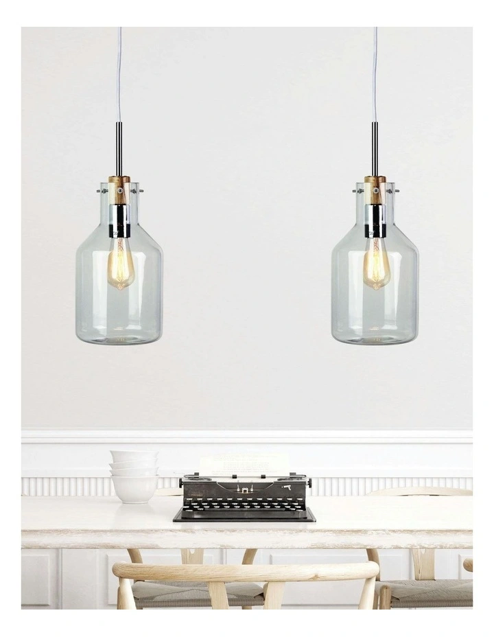 Holbeck Scandinavian Glass Pendant Light 17cm in Silver image 2