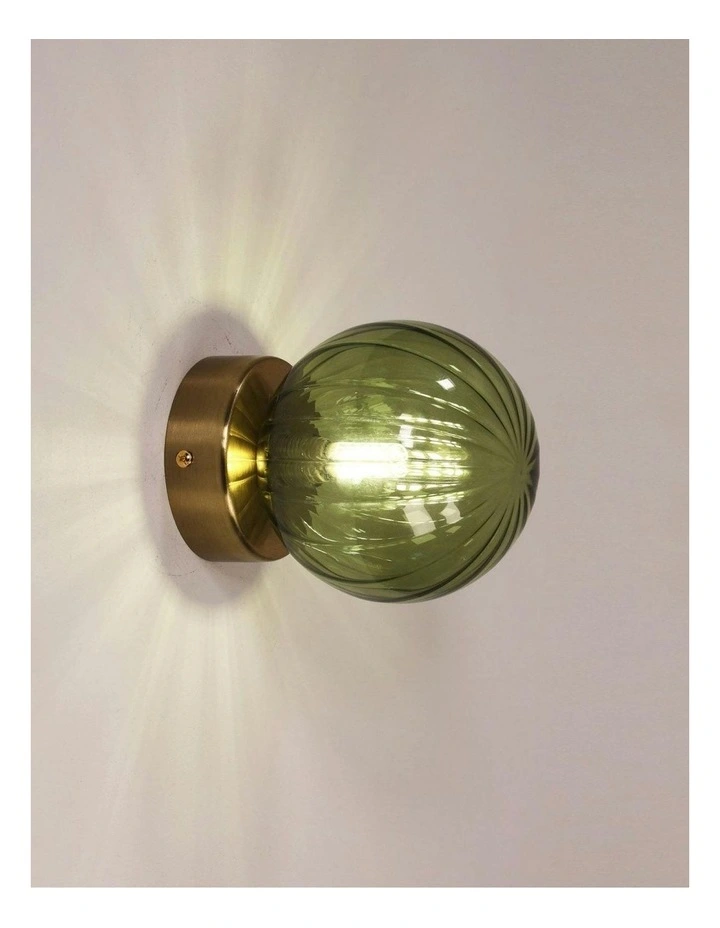 Juni G9 Ribbed Optic Glass Wall Light IP44 in Green image 2