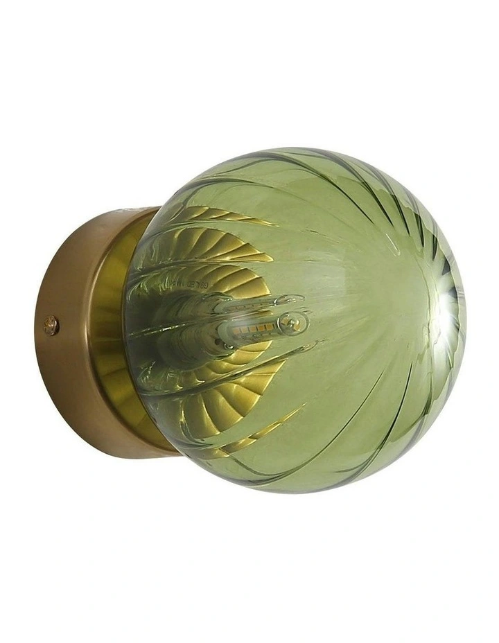 Juni G9 Ribbed Optic Glass Wall Light IP44 in Green image 3