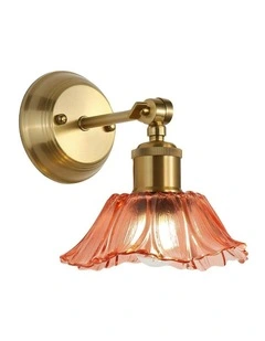 Satin Brass Fleur Vintage Cut Glass Wall Light in Pink