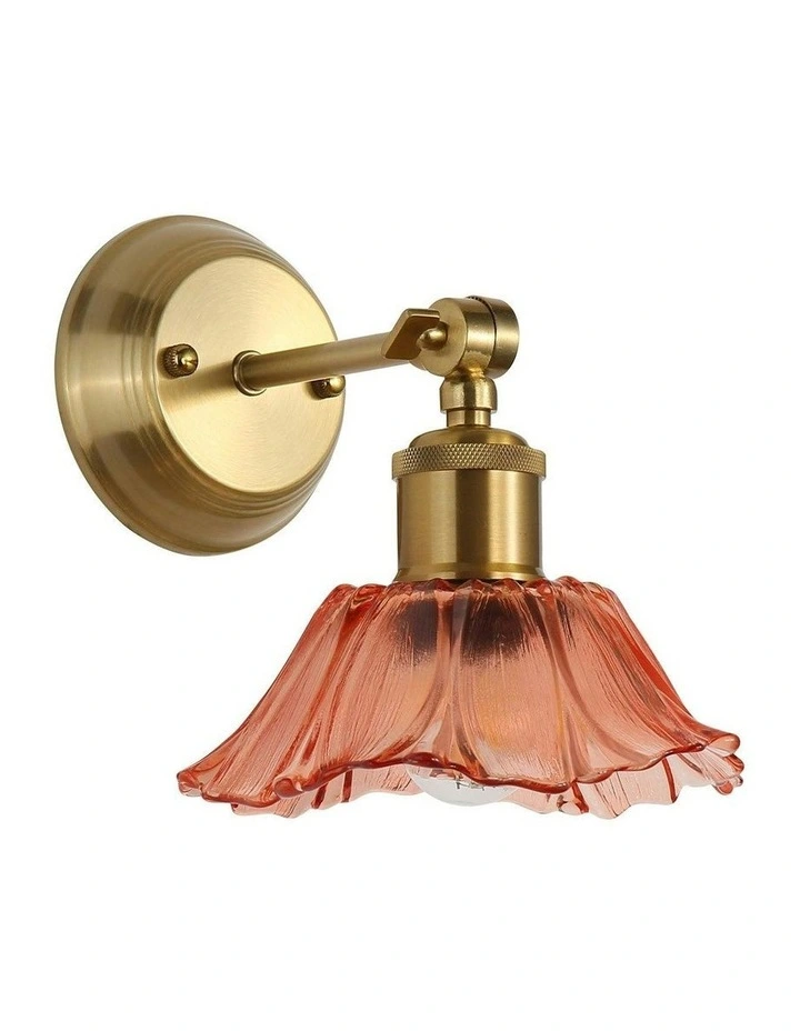 Satin Brass Fleur Vintage Cut Glass Wall Light in Pink image 2