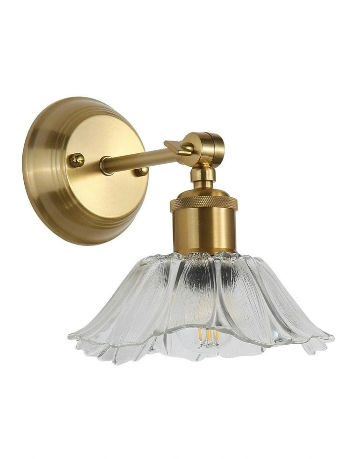Satin Brass Fleur Vintage Cut Glass Wall Light in Clear image 2