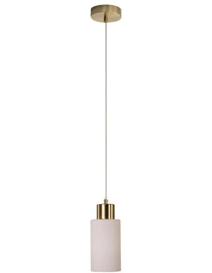 Lisa Cylindrical Pendant Light Satin Brass-Opal Glass image 1