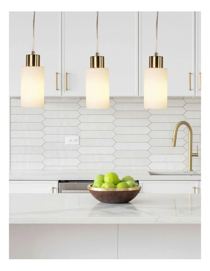 Lisa Cylindrical Pendant Light Satin Brass-Opal Glass image 4