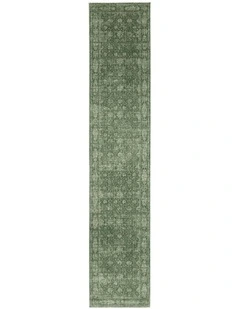Orfeos Tonal Distressed Runner Rug in Green