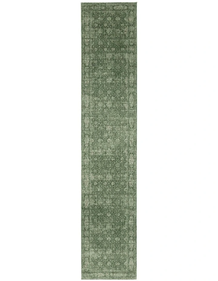 Orfeos Tonal Distressed Runner Rug in Green image 1